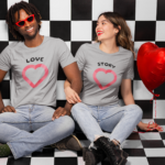 valentine's day Couple T-Shirts Yellow Multicolour Love Story