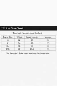 ACTIVE SHORTS SIZE CHART