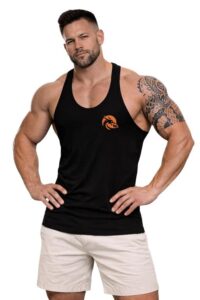 3Colors Men's RB Cut Gym Stringer Tank Top – Deep Back Racerback Workout Vest for Bodybuilding & Training-RB Cut Dragon