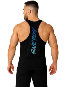 3Colors Men's Gym Vest | Sleeveless Tank Top for Workout, Bodybuilding & Sports | Y-Back Stringer Athletic Fit Racerback -RB Cut Energy