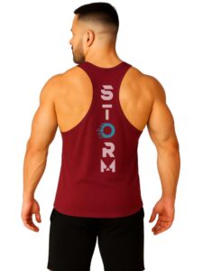 3Colors Men's Activewear Sleeveless Tank Top | Gym Vest for Workout, Fitness & Running | Y Back Stringer Athletic Fit Racerback RB Cut-Storm
