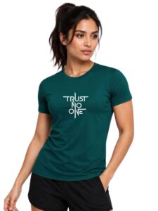 3Colors Women’s Active Sports T-Shirt | Quick Dry Gym Wear | Stretch Fit Half Sleeve Running, Training & Fitness wear-Trust NO ONE