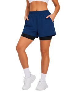 3Colors Women's 2-in-1 Running Shorts with Inner Compression Shorts | 4 Pockets | Quick Dry Sports Shorts for Gym, Running, Yoga & Workout-Plain
