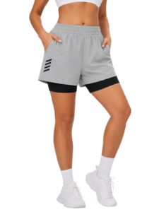 3Colors Women's 2-in-1 Running Shorts with Inner Compression Shorts | 4 Pockets | Quick Dry Sports Shorts for Gym, Running, Yoga & Workout-CROSSLINE