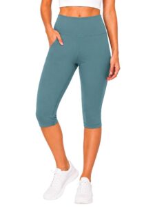 3Colors Women's High Waist Capri Leggings with Pocket | Stretchy Gym & Yoga Capris | Moisture Wicking Workout Tights for Running, Training & Fitness-Nitro
