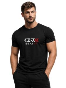 3Colors Men's Polyester Sports T-Shirt for Gym Workout Running- BEAT IT