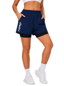 3Colors Women's 2-in-1 Running Shorts | Quick Dry Gym Workout Shorts with Inner Compression | 5 Pockets | High Waist, Breathable Athletic Sports Shorts-Nitro