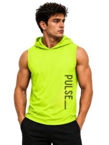 3Colors Men's Sleeveless Gym Hoodie | Quick Dry Active Hooded Tank Top | Lightweight Workout Vest for Gym, Running, Training & Fitness-Pulse